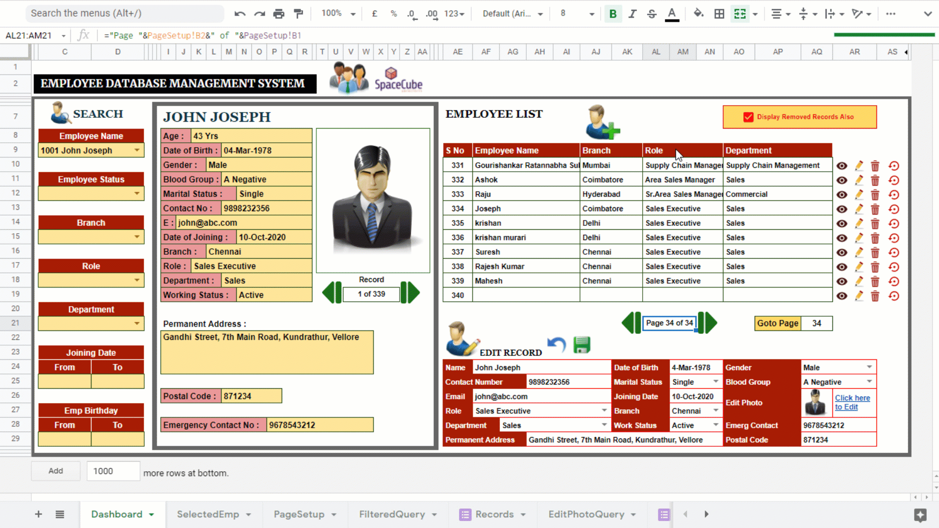 Employee Database Management System Interface Employee Database Management System (EDMS)